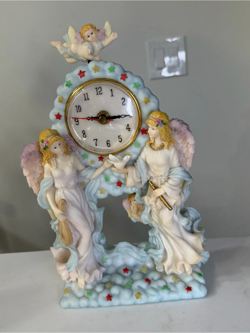 Vintage Angelic Ceramic like Mantel Clock - Pastel Multi-Color